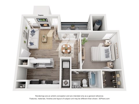 Floor plan for 1 bed, 1 bath, 808 sqft